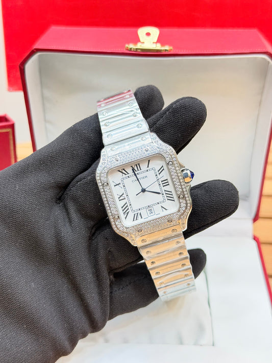 Cartier Santos Icedout Bezel Watch
