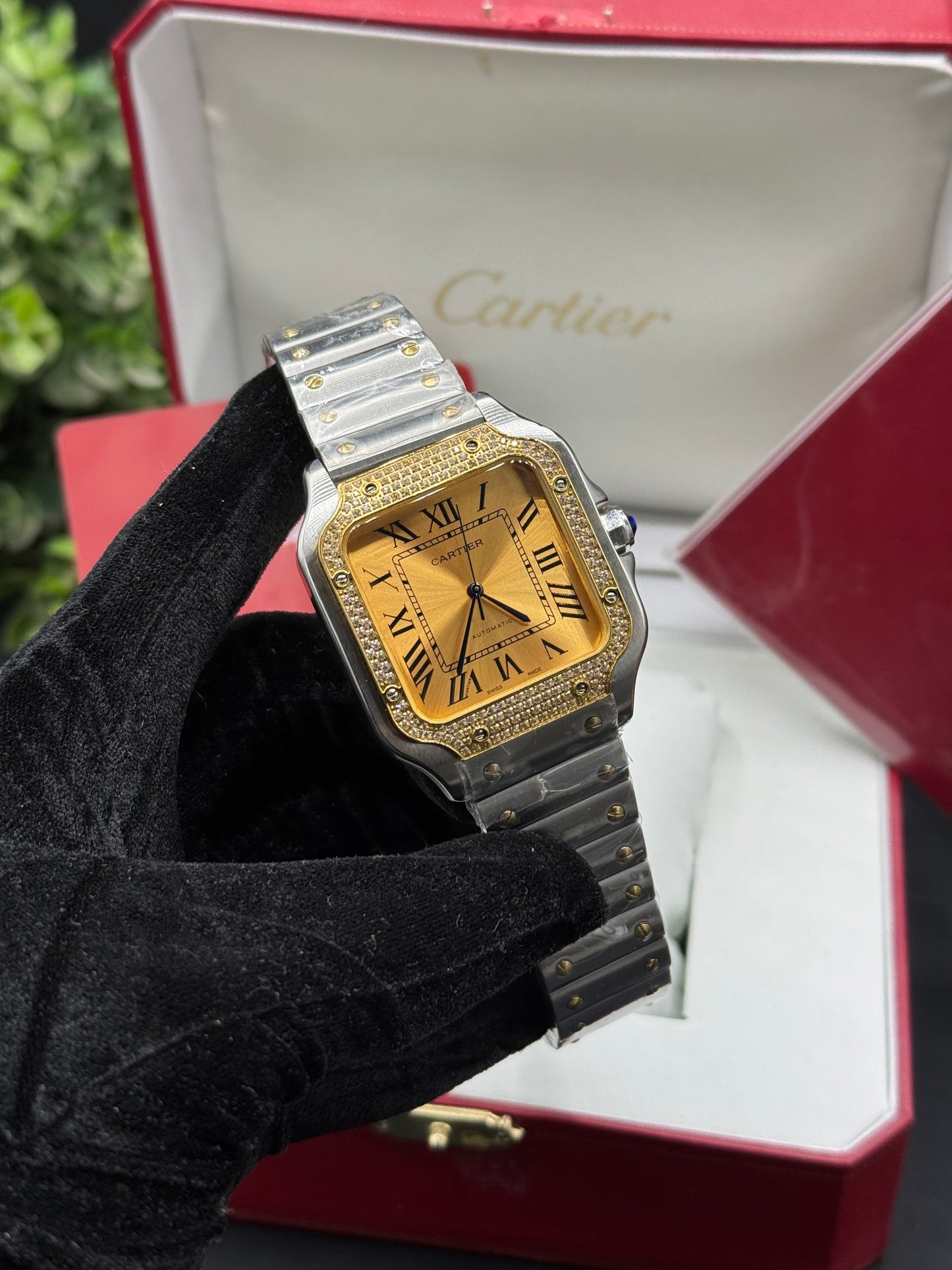 Cartier Santos Icedout Bezel Watch