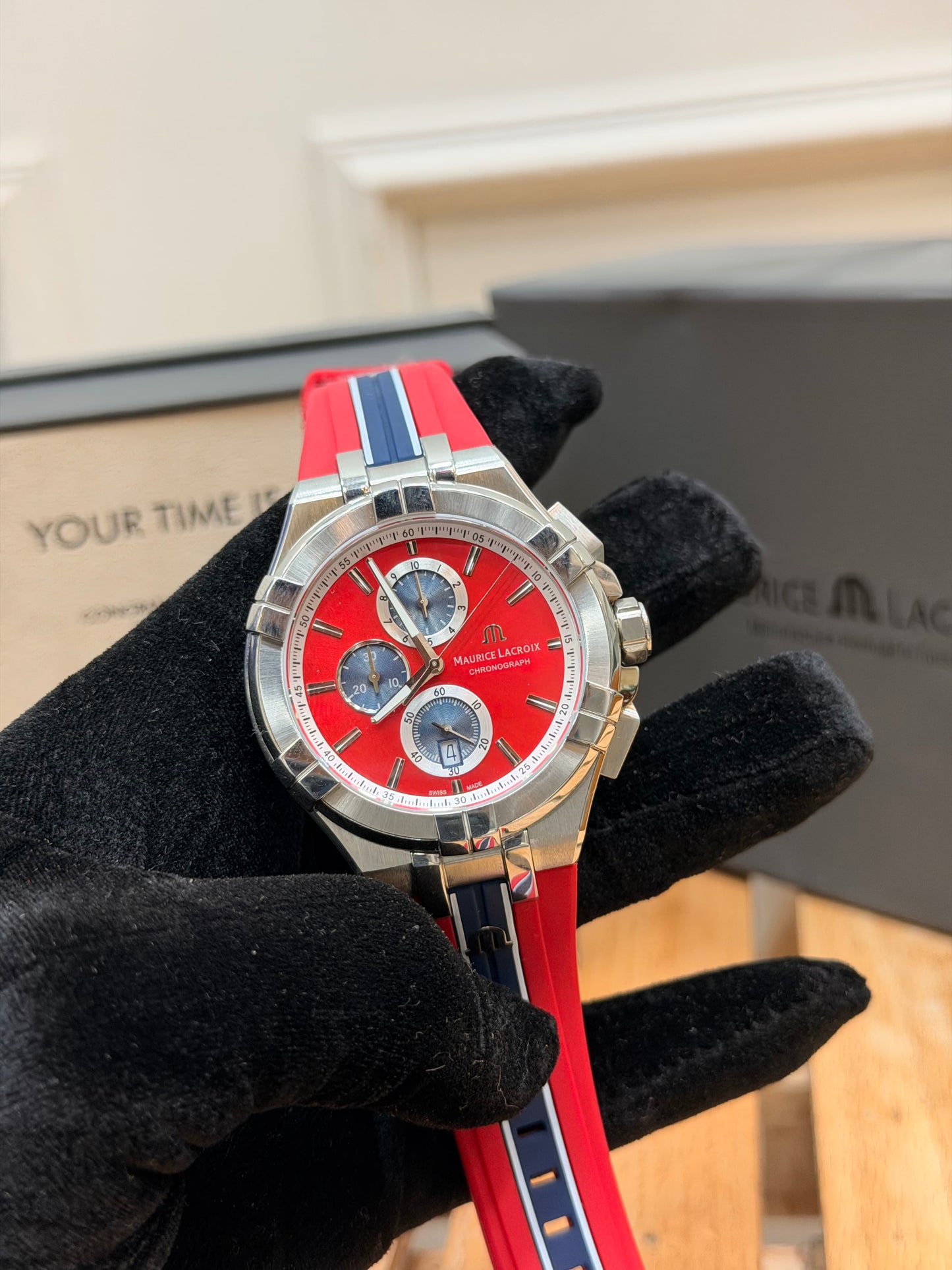 Maurice Lacroix Men’s Quartz Swiss Made Multi Color Silicone Strap Multi Color Dial 44mm Watch AI1018-SS001-530-6
