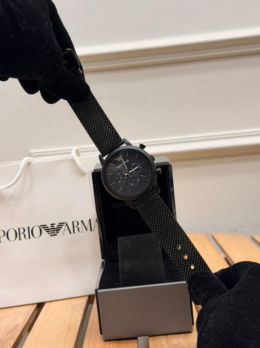 EMPORIO ARMANI Sport Black Mesh Bracelet Black Dial Chronograph Quartz Watch for Gents - AR1968